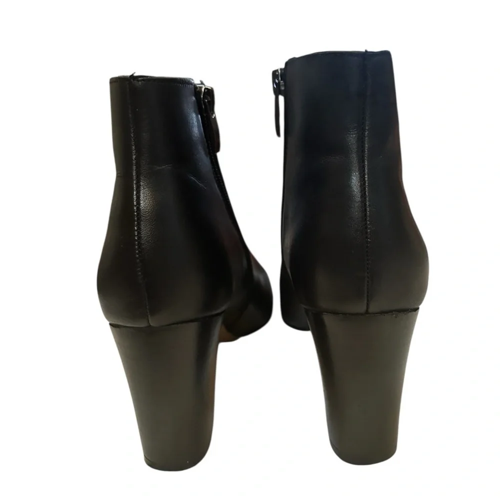 Franco Sarto Black Leather Ankle Boots Size 7.5 Block Heel Zip